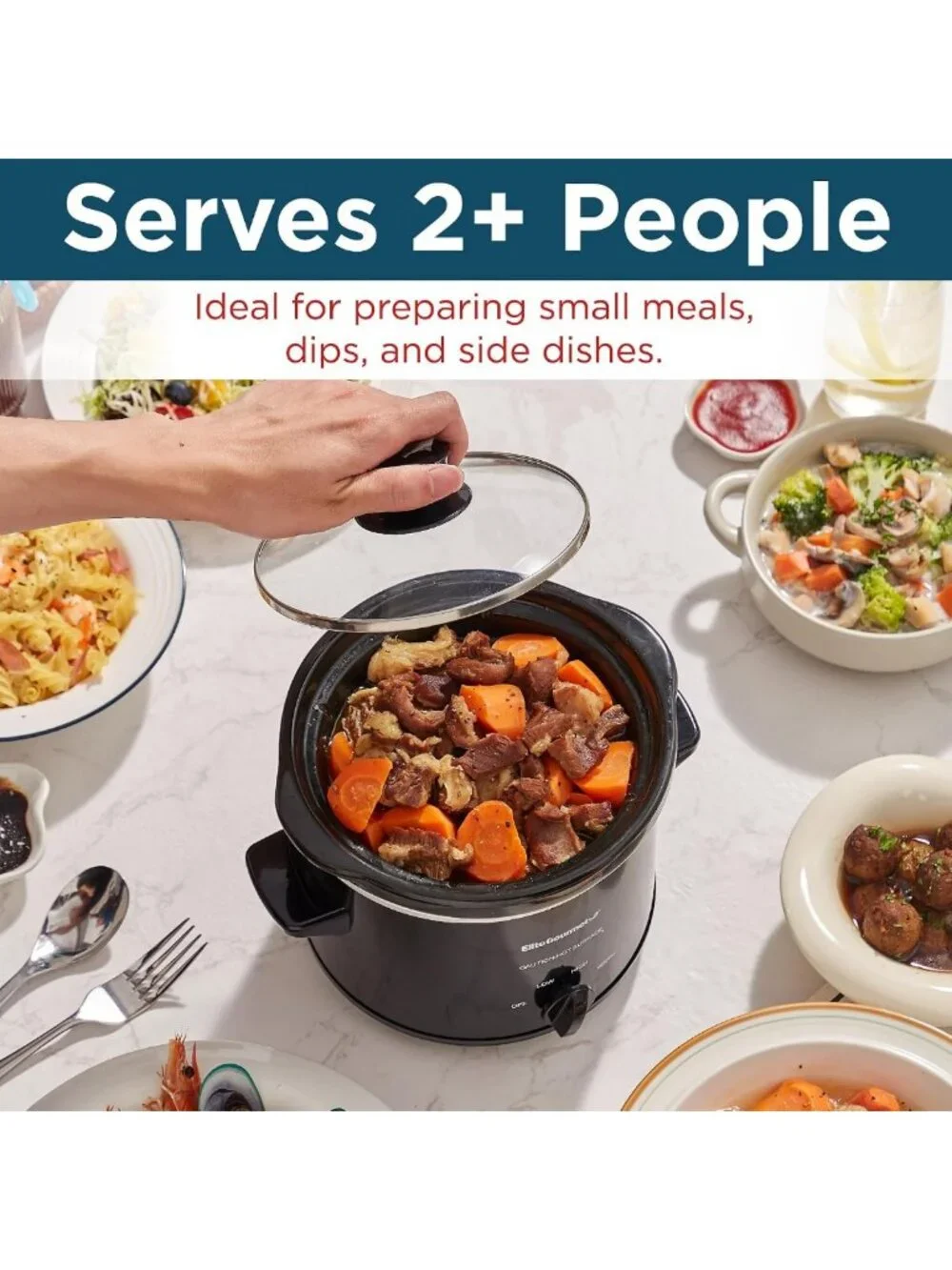 2 Quart Electric Round Slow Cooker - Adjustable Temp for Entrees, Sauces & Dips